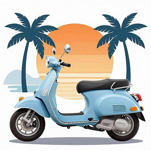 Vintage Scooter Against Tropical Sunset