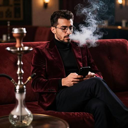 Mediterranean Man Smoking Shisha Relaxed