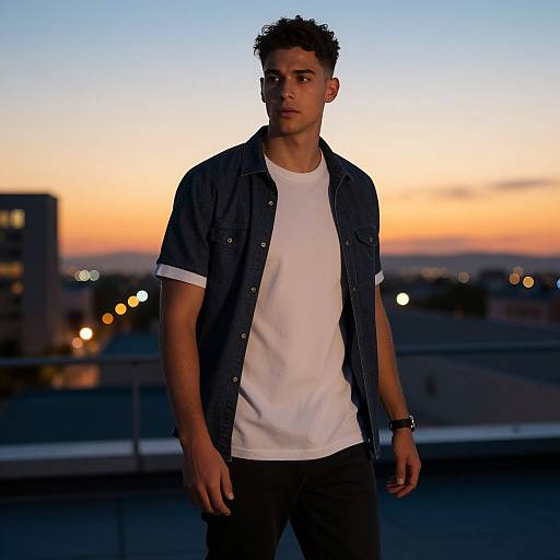 Stylish Lightskin Man on Rooftop Sunset