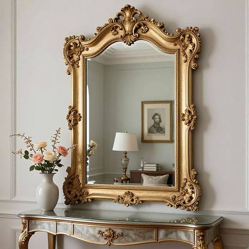 Elegant Victorian Gold Framed Mirror with Console Table
