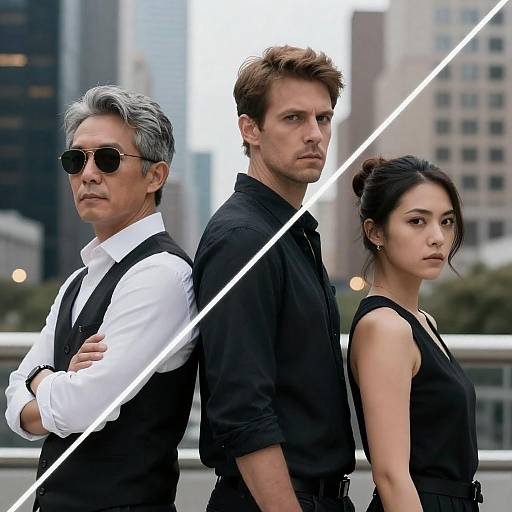 Three People in Dramatic Cityscape