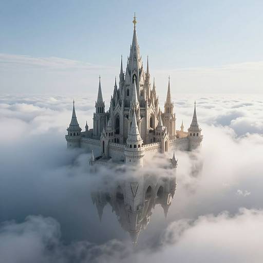 Majestic Floating Fortress Above Clouds