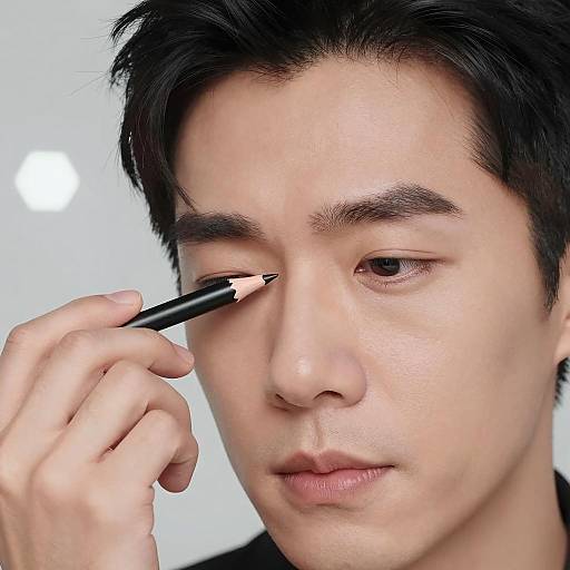 Close-Up of Asian Man Applying Eyeliner