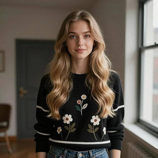 Portrait of Woman in Striped Sweater