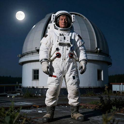 Moonlit Retired Astronaut on Observatory Rooftop