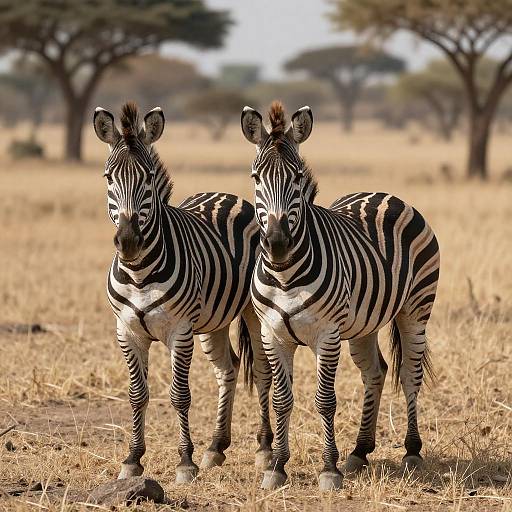 Zebras in a Serene Savanna Landscape