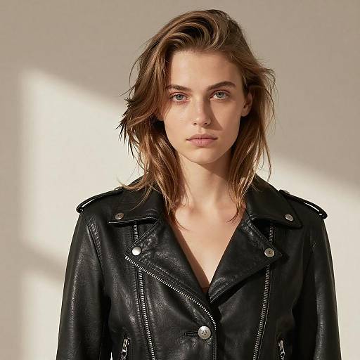 Fashion Portrait of Young Woman in Leather