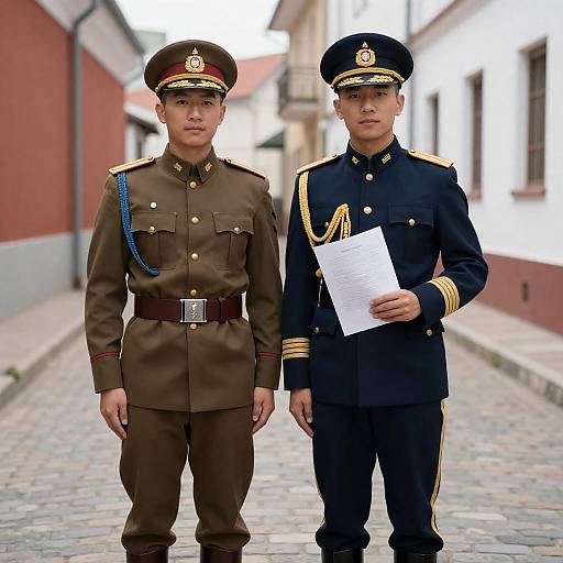 Two Male Officers in Cobblestone Alley