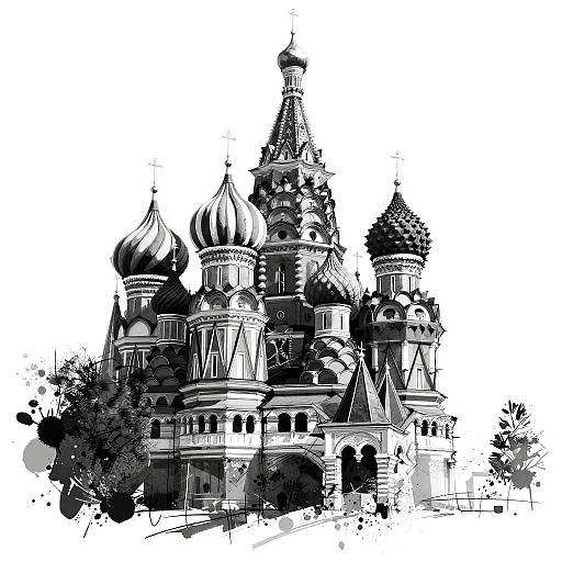 Abstract Black-and-White St. Basil's Sketch