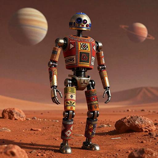 Photorealistic Droid in Martian Landscape