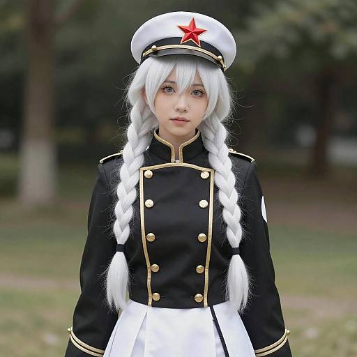 Anime-Inspired Military Woman in Nature