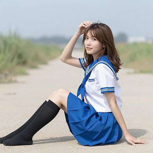 Serene Asian Woman on Sandy Path