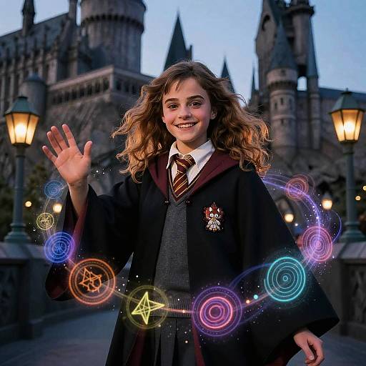 Confident Hermione Casting Magical Spell
