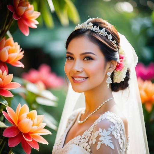 Joyful Thailand Bride in Colorful Garden