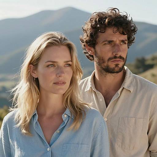 Portrait of Man and Woman Outdoors with Mountain Background