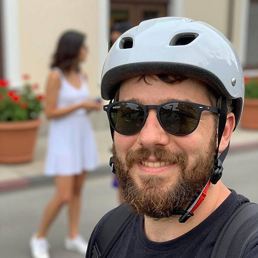 Casual Outdoor Scene with Smiling Man