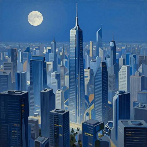 Surreal Futuristic Cityscape Under Moonlight