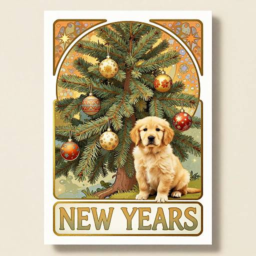 Art Nouveau New Year's Puppy Card