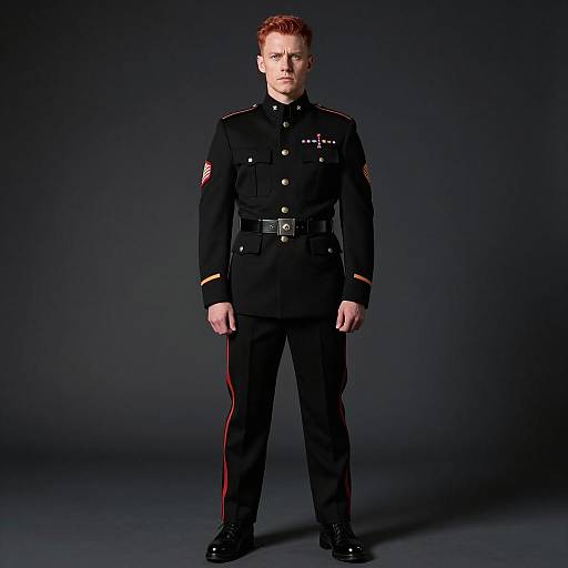 Man in Formal Black Military Uniform