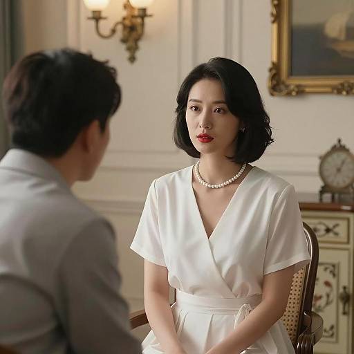 Elegant Indoor Scene with Attentive Woman