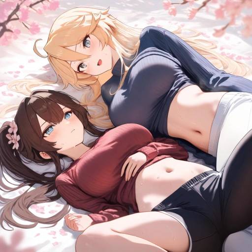 Blonde and Brown Haired Girls in Cherry Blossoms