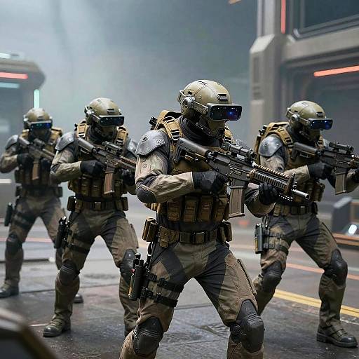 Futuristic Soldiers in Tactical Formation