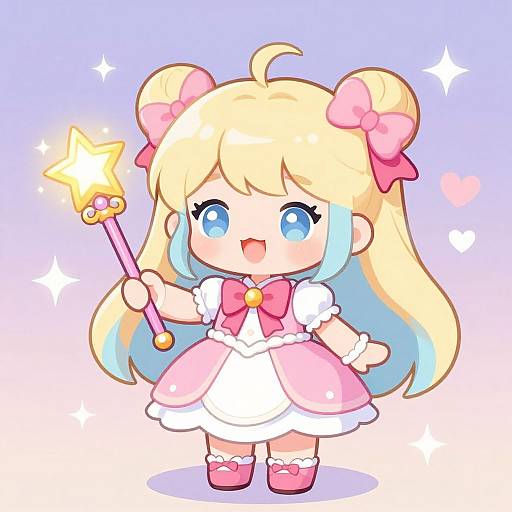 Cute Magical Girl with Sparkling Wand