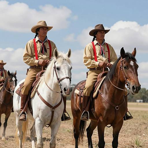 Native American Men on Horses in Field