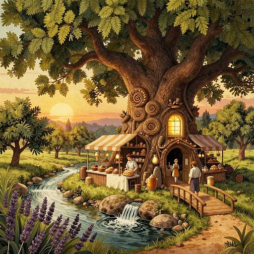 Spiral Elm Confectioner's Atelier at Sunset