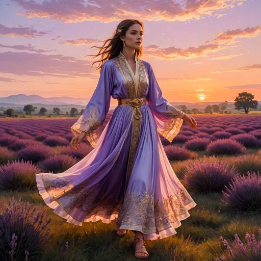 Elegant Woman in Lavender Medieval Robe at Sunset