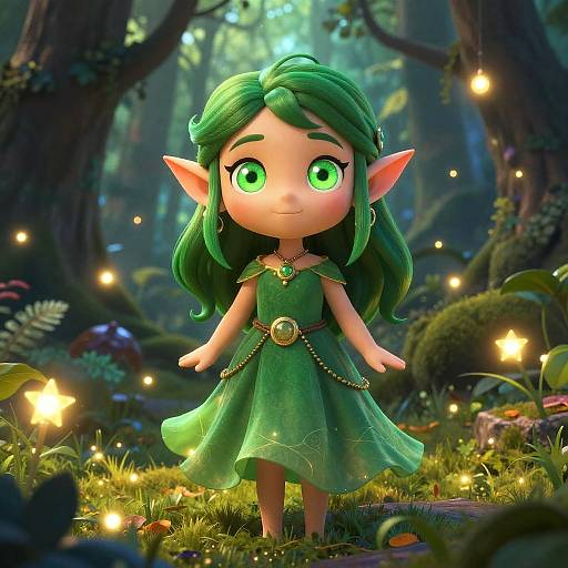 Whimsical Elf Girl in Enchanted Forest