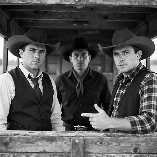 Serious Cowboys in Wooden Wagon