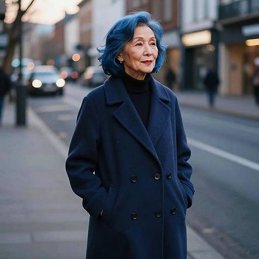 Elegant Elderly Woman in Midnight Blue