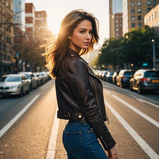 Woman with Ash Brown Hair in Leather Jacket at Golden Hour