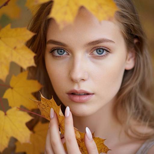 Ethereal Woman Amid Autumn Leaves