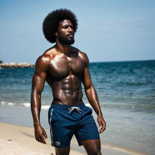 Muscular Dark-Skinned Male at the Beach