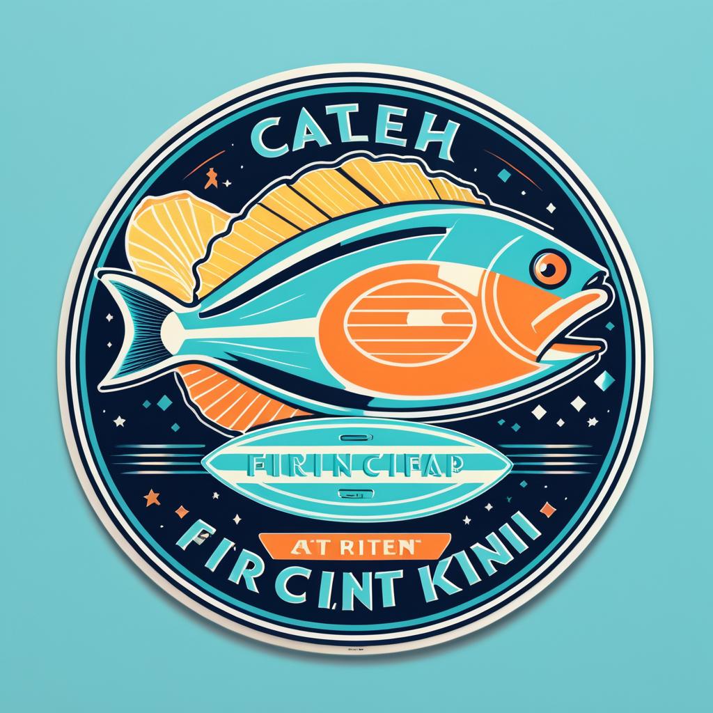 Retro-Futuristic Fish and Chips Sticker Design