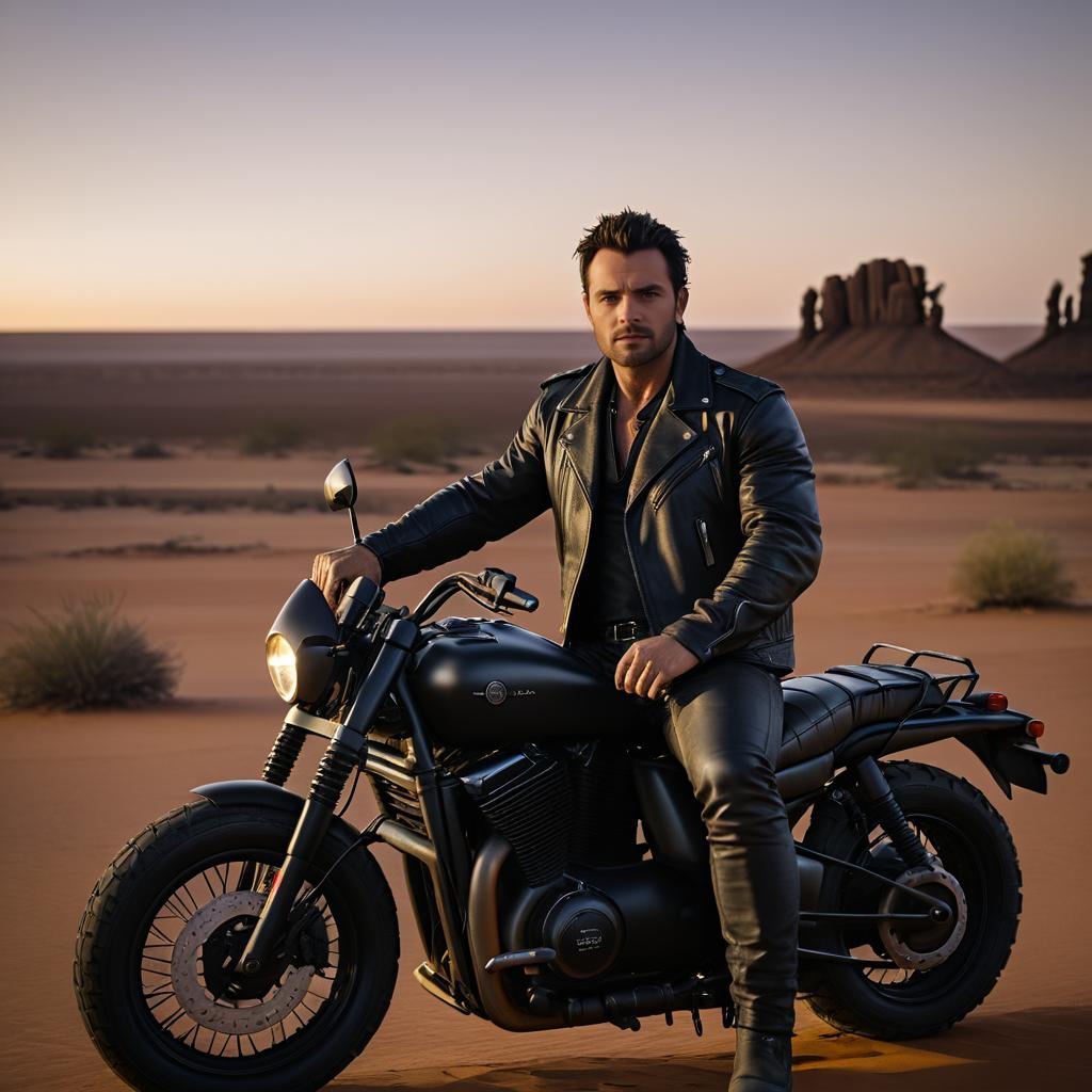 Cinematic Portrait of Rugged Motorcyclist