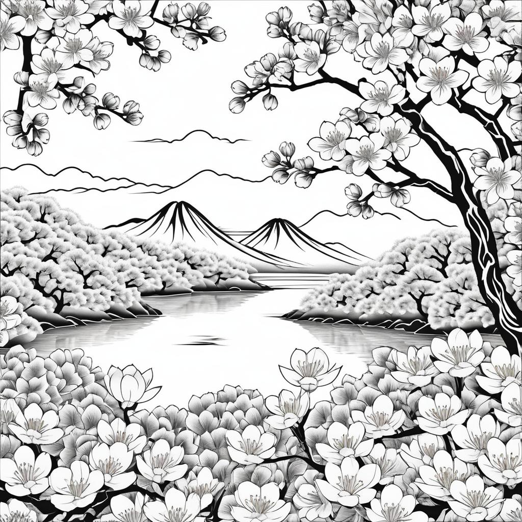 Intricate Cherry Blossom Coloring Page