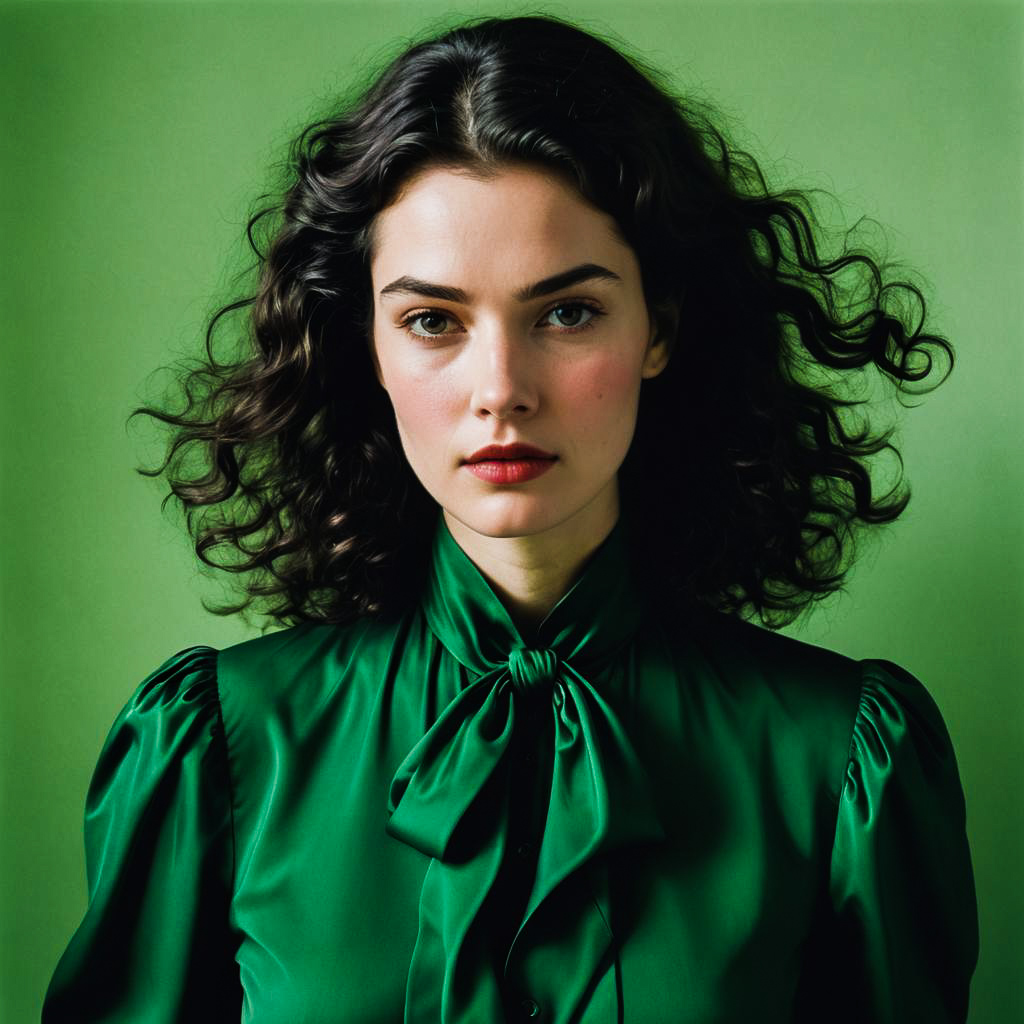 Sophisticated Woman in Emerald Green Blouse