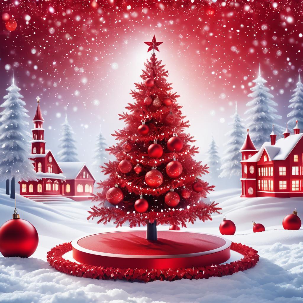 Enchanting Red Christmas Tree in Winter Wonderland