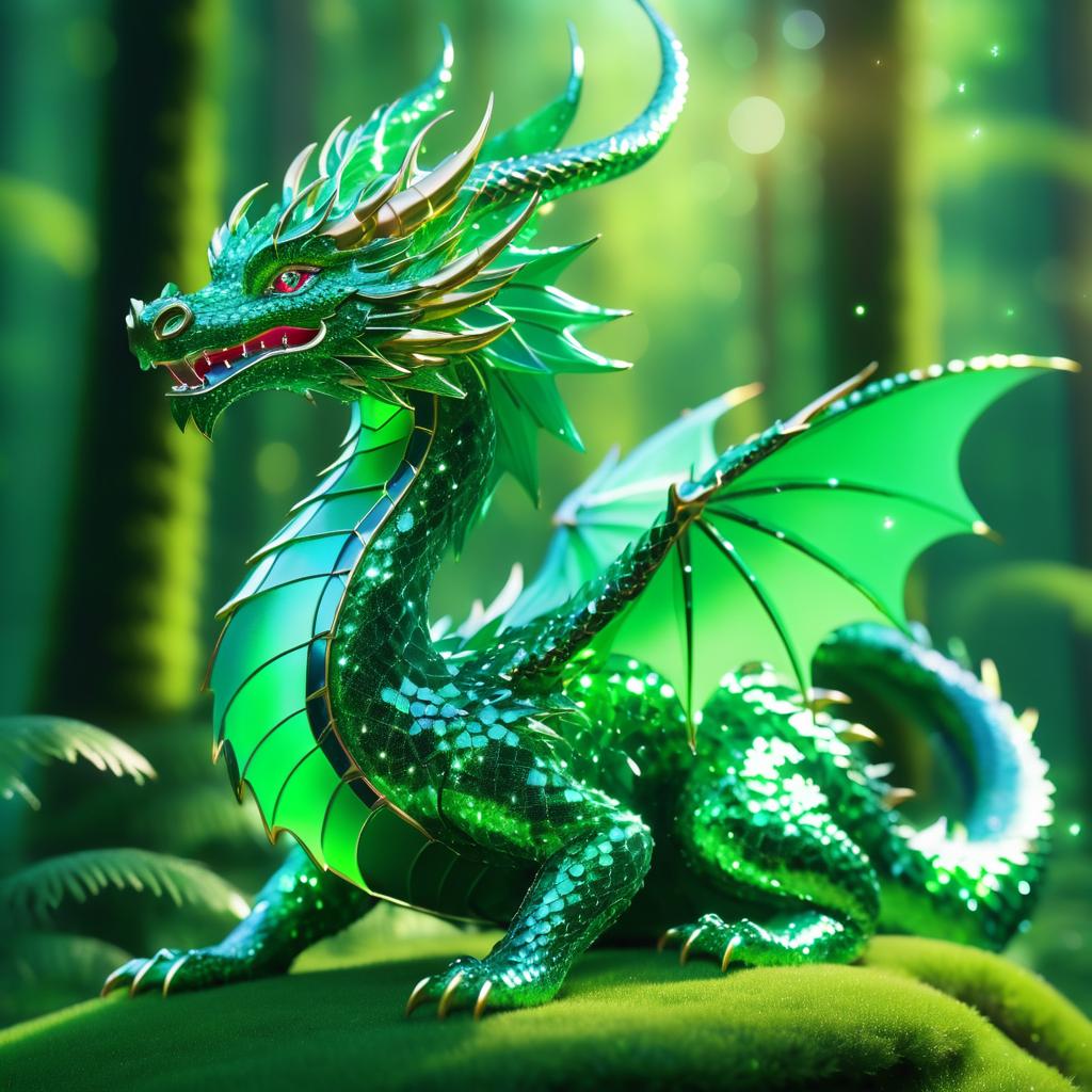 Luminous Emerald Dragon in Enchanted Forest