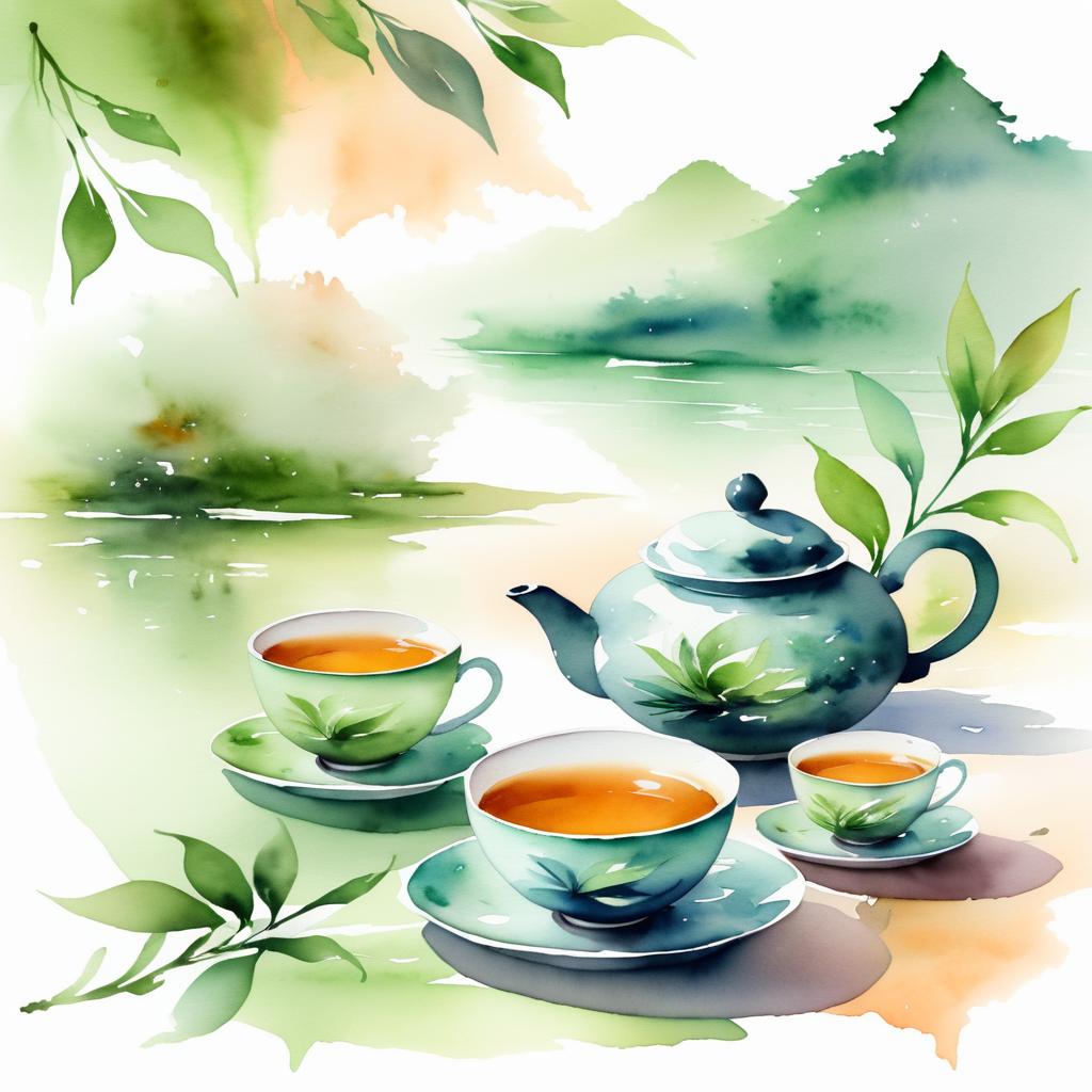 Whimsical Watercolor Pu-erh Tea Imagery