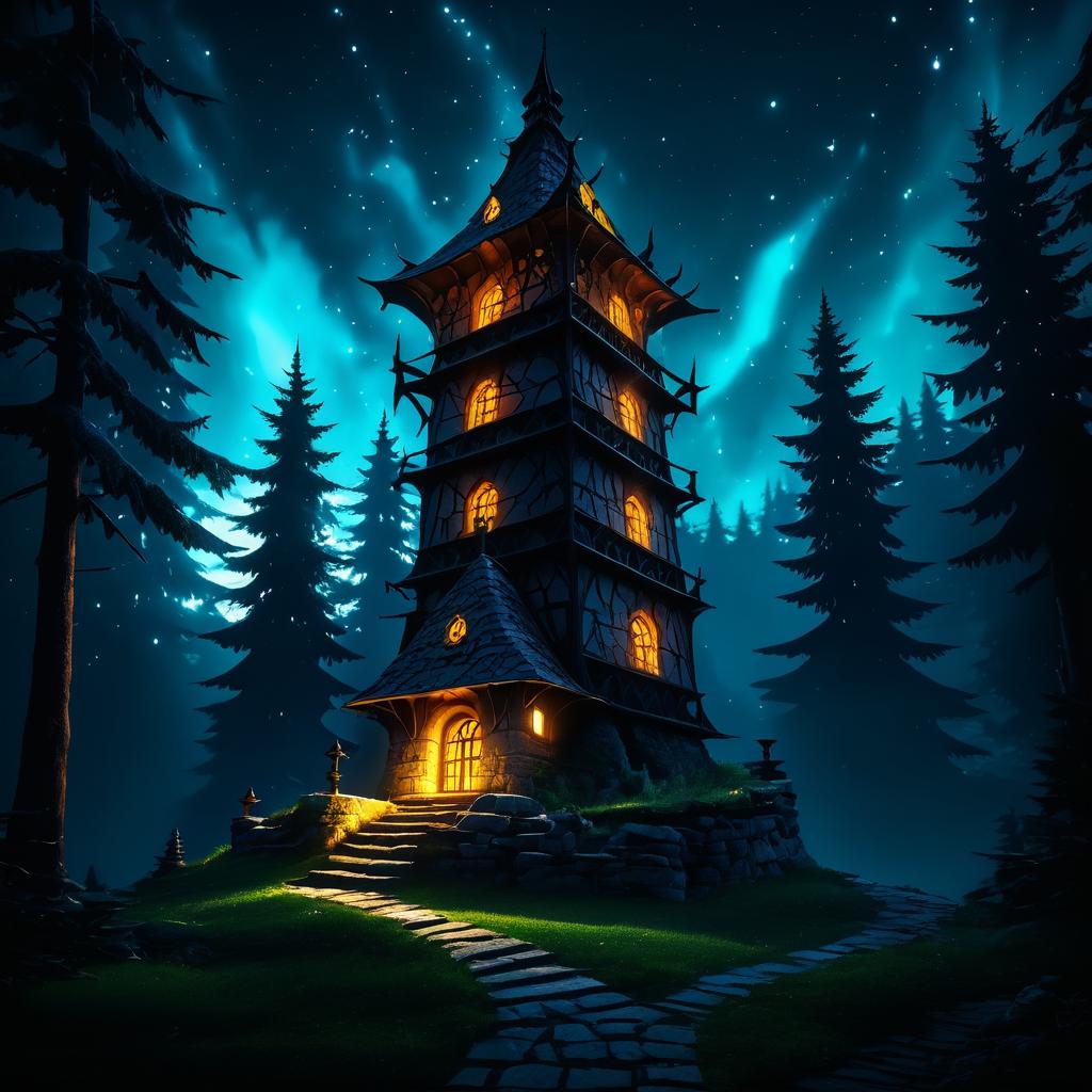 Mystical Sorcerer's Tower in Dark Forest