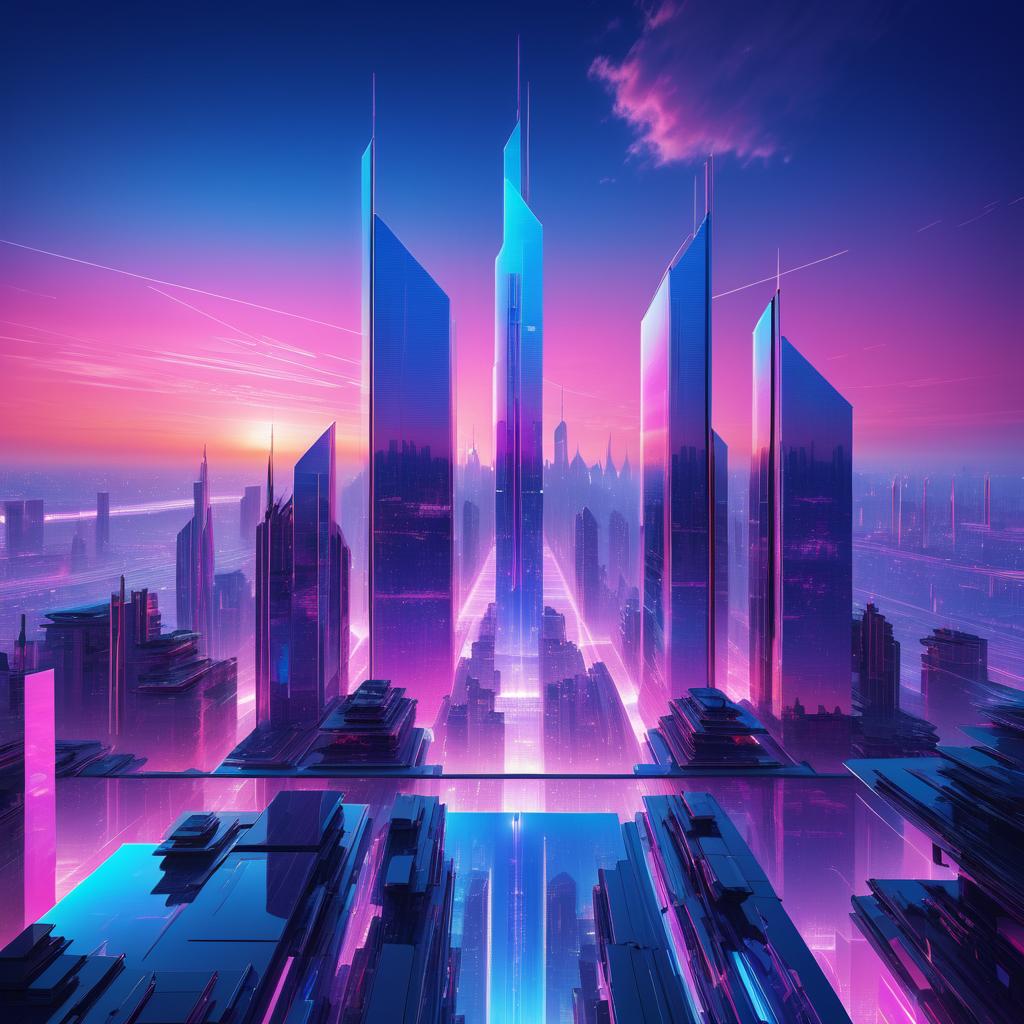 Vibrant Futuristic Cityscape at Sunset