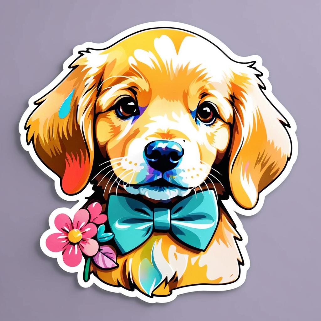 Playful Kawaii Golden Retriever Sticker