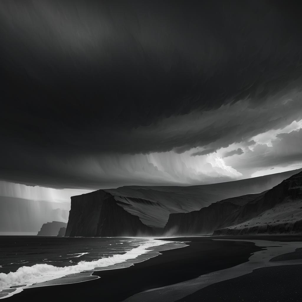 Dramatic Black Sand Beaches in Monochrome