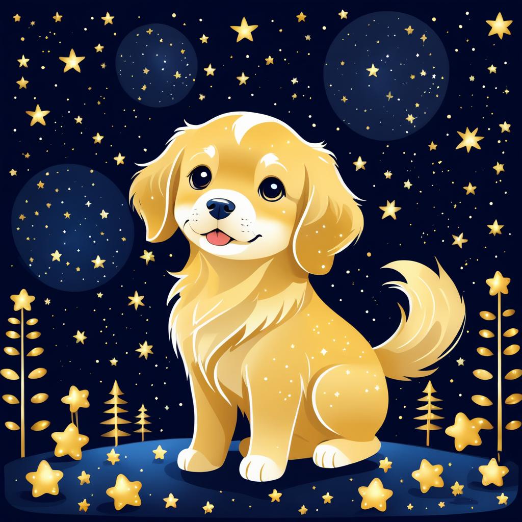 Chibi Golden Retriever Under Starry Sky