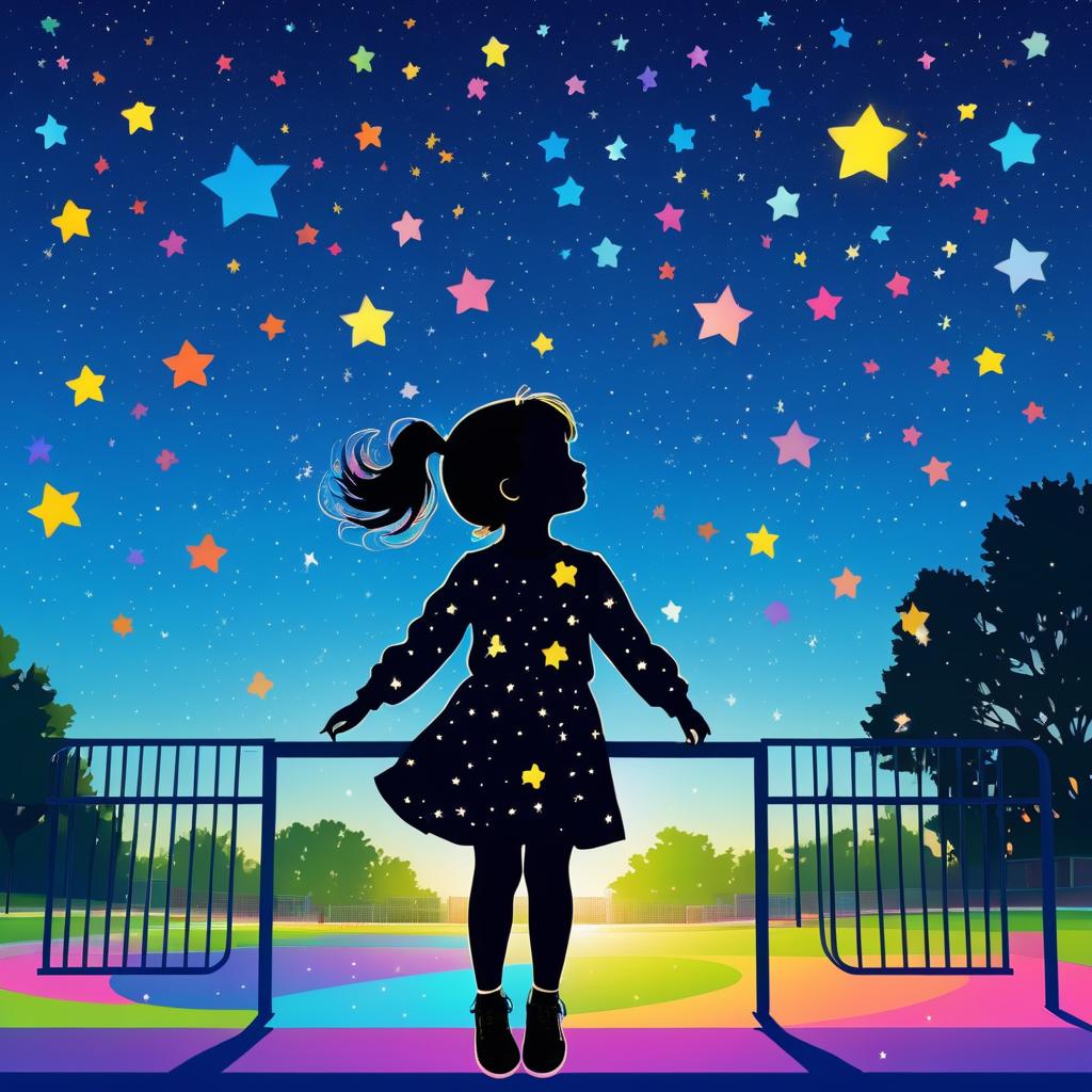 Cheerful Starry Silhouette of a Girl