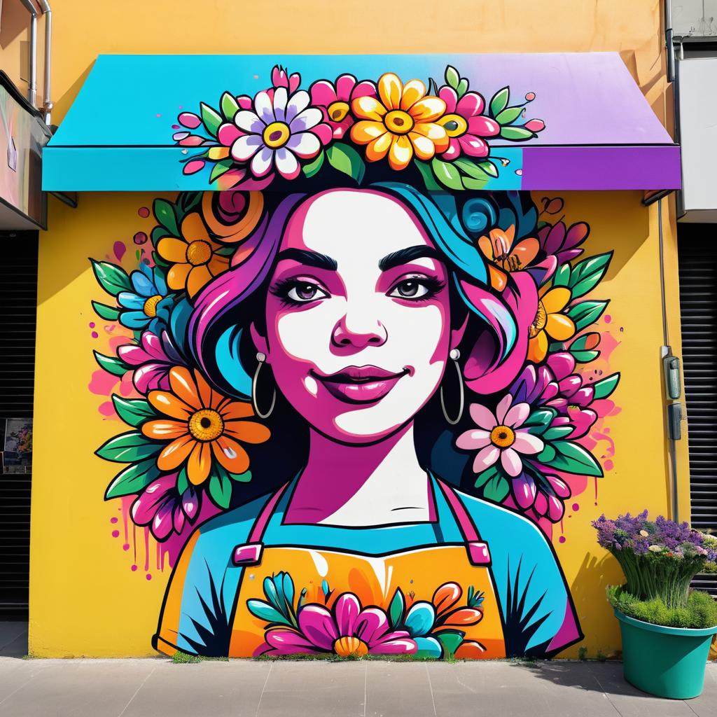 Vibrant Cartoon Graffiti of a Florist